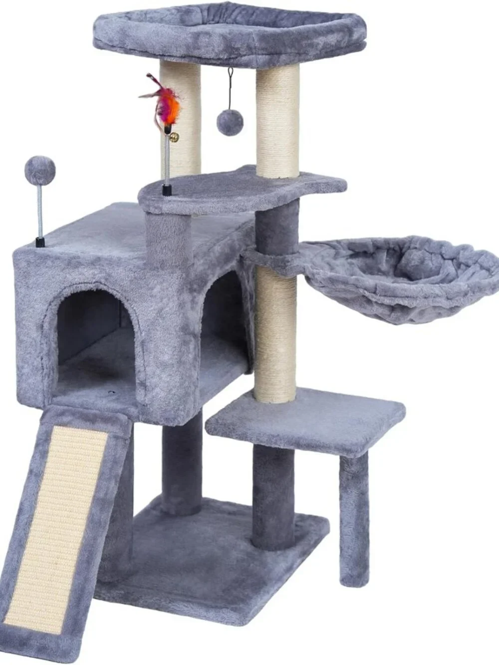 Cat Tree with Scratching Toy & Ball - Activity Center Tower Furniture, Grey